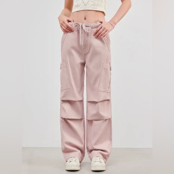 Cider Pants - CIDER Blush Pink Denim Cargo Drawstring Pants Size Medium GUC